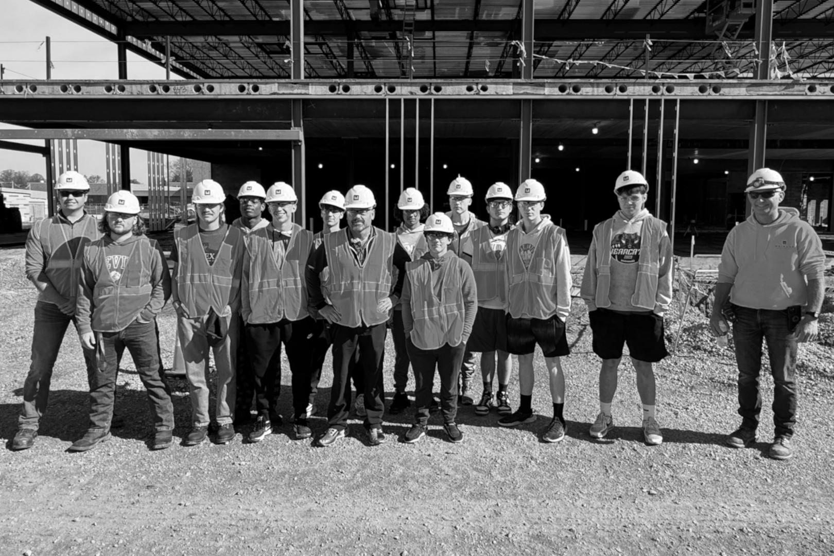 High school students at a construction site job shadow